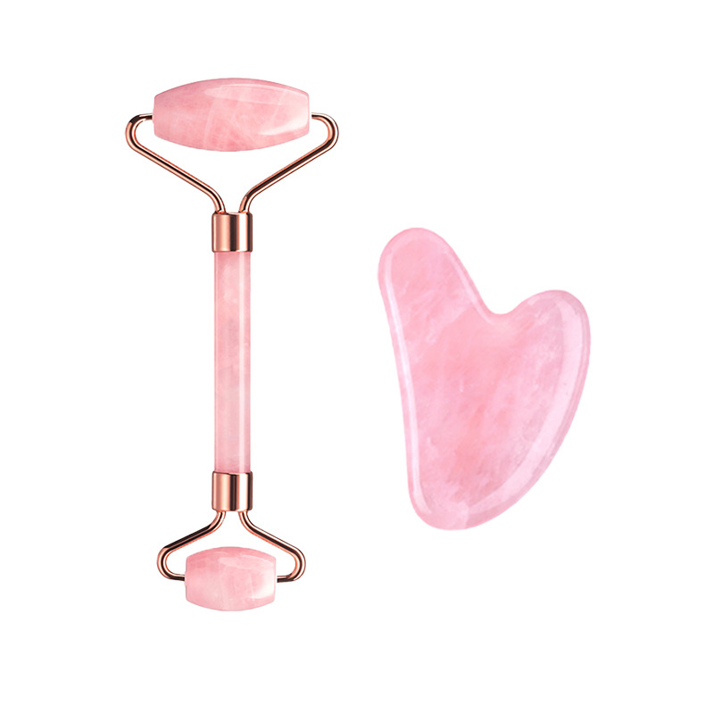 Gua Sha Tool Rose Quartz - Zestaw do masażu twarzy z różowego